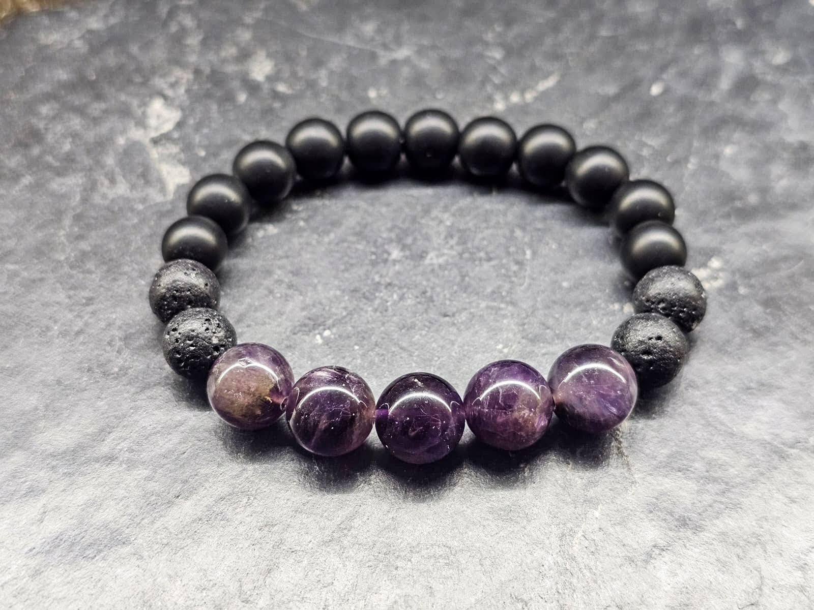 Bracelet (with lava stone, agate and amethyst stones)