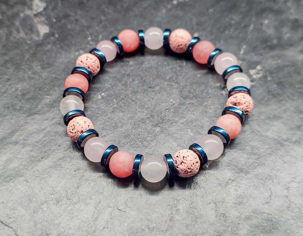 Bracelet  (Lava stone and rose quartz stones)