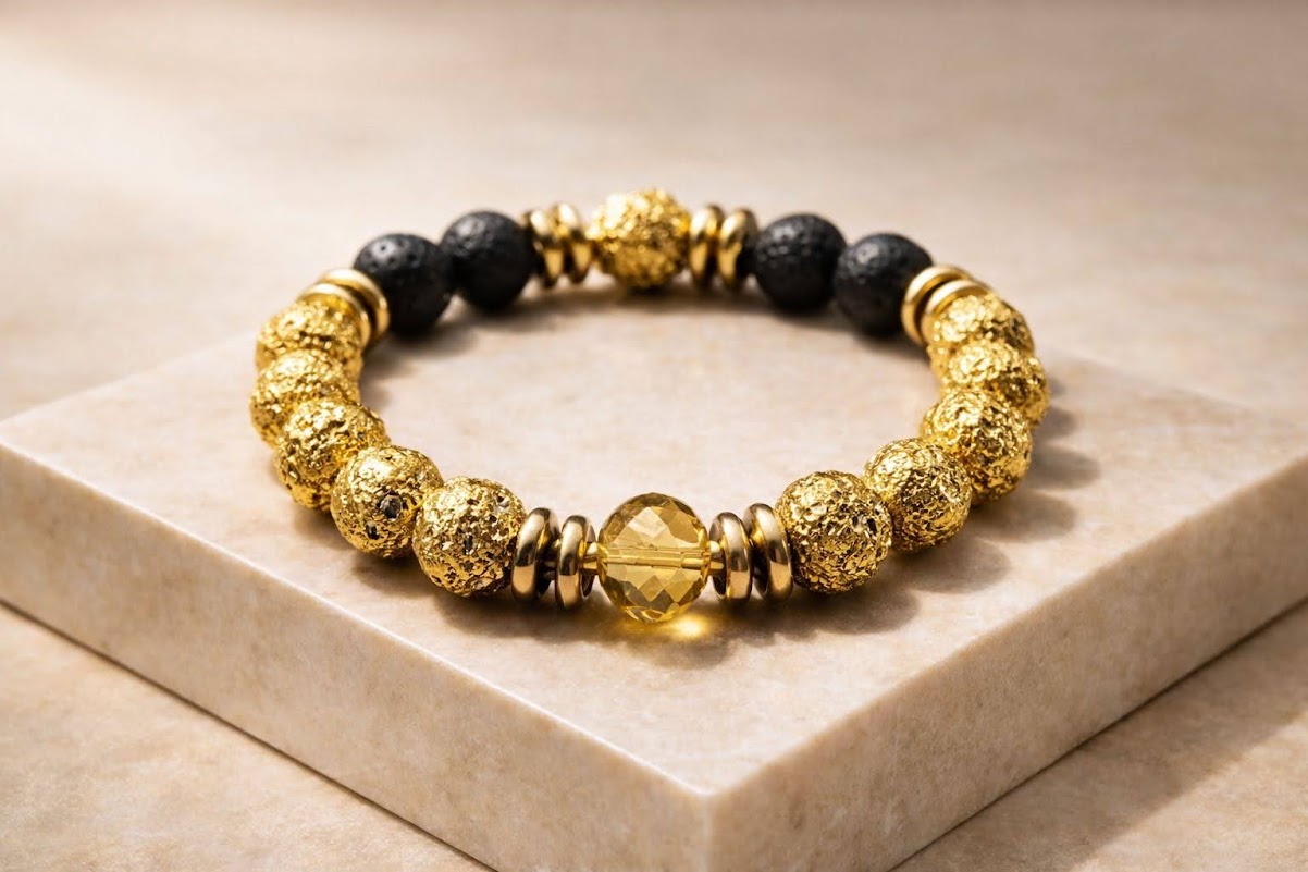 Bracelet (with gold-colored lava stone)
